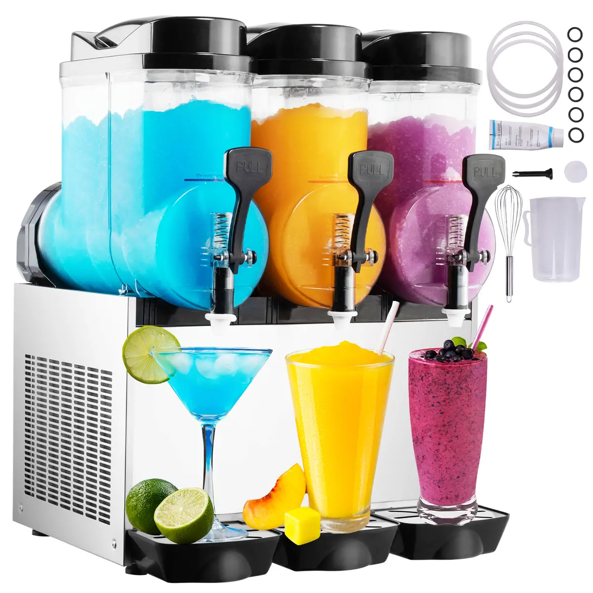 Tecspace 45L 3 Tank 110V Commercial Slushy Machine 1100W Stainless Steel Margarita Smoothie Frozen Drink Maker 1