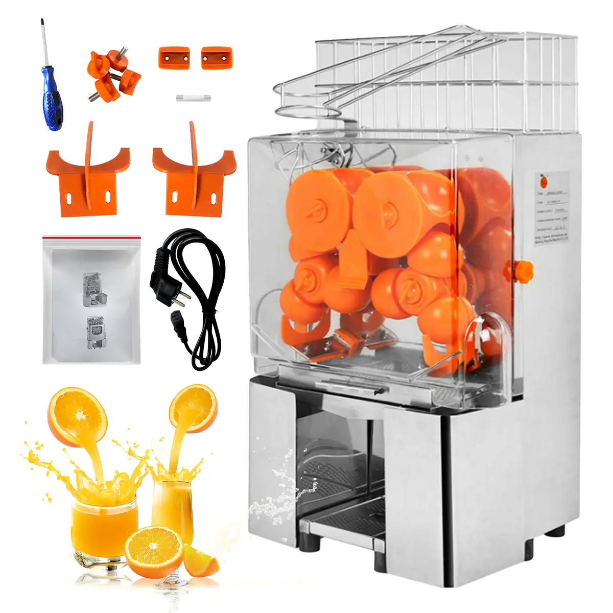 Tecspace Commercial 304 Stainless Steel Juicer Machine,120W Lemon Squeezer Citrus Juicer With Dual Peel Storage Box,Draw-Out Filter,Drip Tray 1