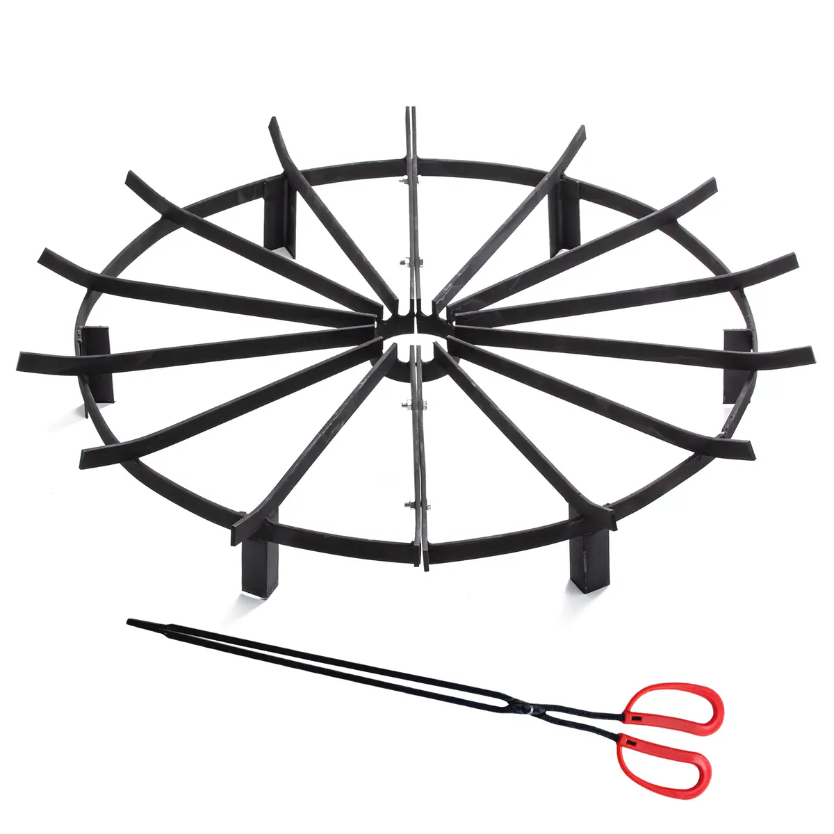 Tecspace 32In Iron Fire Grate, Fireplace Log Grates Burning Rack, Wagon Wheel Firewood Grate With 6 Legs For Chimney, Hearth Wood Stove 1