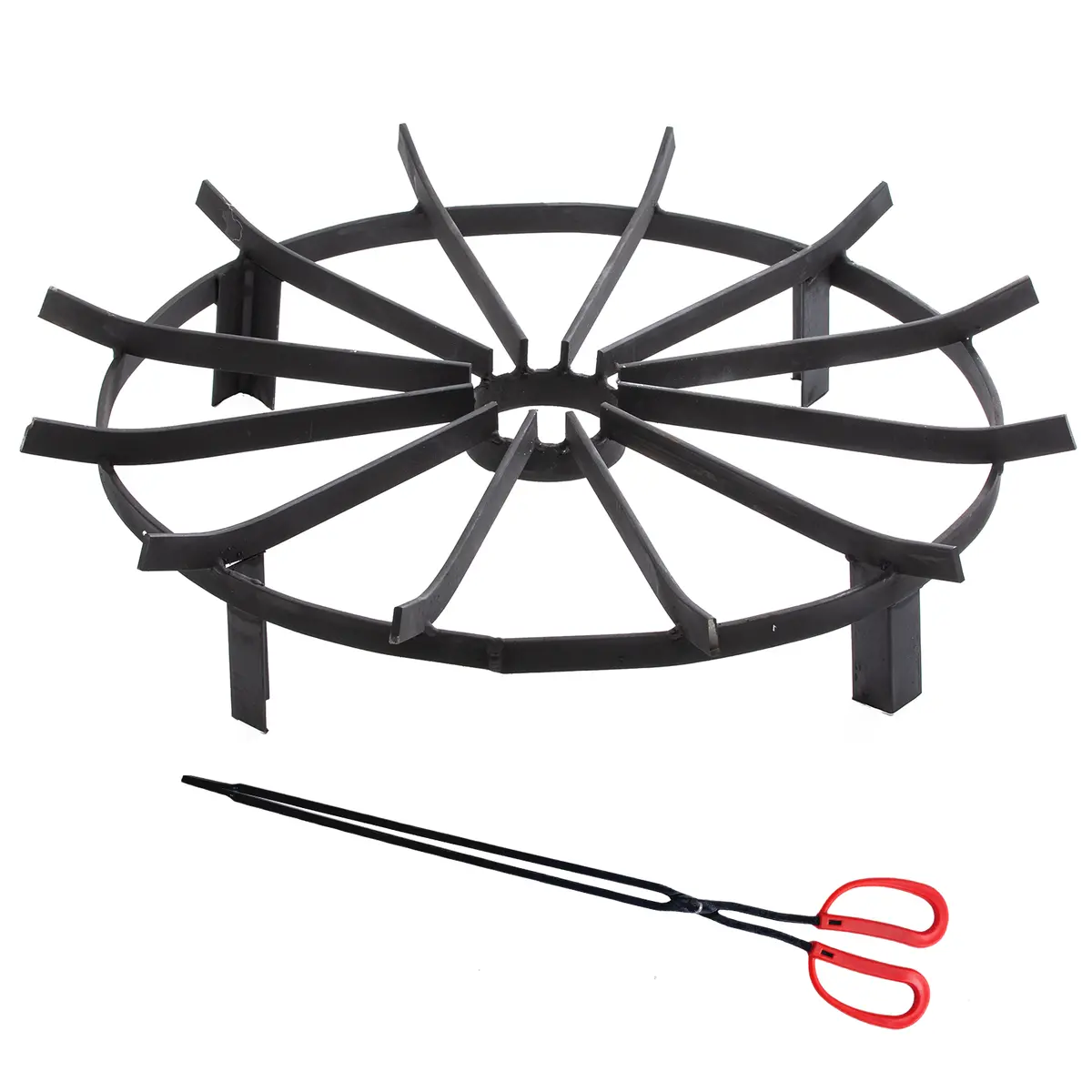 Tecspace 24In Iron Fire Grate, Fireplace Log Grates Burning Rack, Wagon Wheel Firewood Grate With 4 Legs For Chimney, Hearth Wood Stove 1