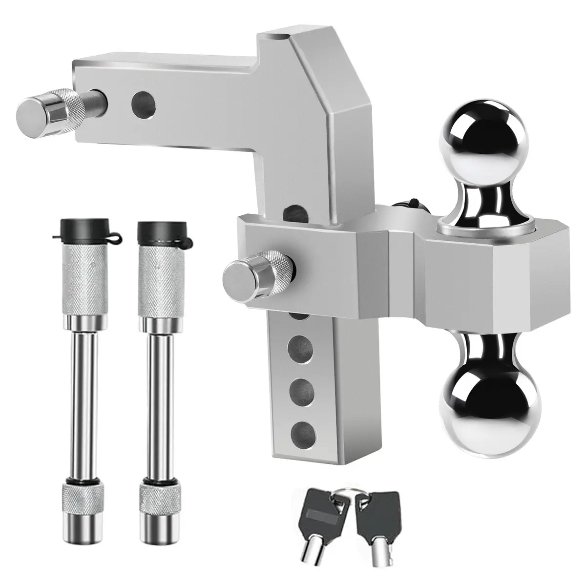 Tecspace Adjustable Trailer Hitch, Fit For 2.5 Inch Receiver, 6-Inch Drop/Rise, Aluminum Drop Hitch, 20000 Lbs Gtw - Tow Hitch For Trailer, Stainless Steel Tow Balls (2" & 2-5/16") With Double Locks 1