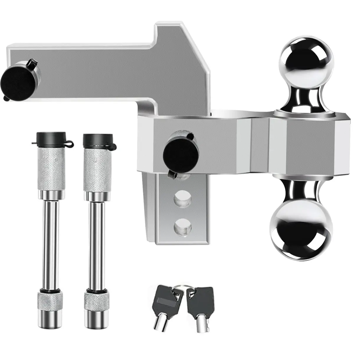 Adjustable Trailer Hitch, Fit For 2 Inch Receiver, 4/-Inch Drop/Rise, Aluminum Drop Hitch, 20000 Lbs Gtw - Tow Hitch For Trailer, Stainless Steel Tow Balls (2" & 2-5/16") With Double Locks 1