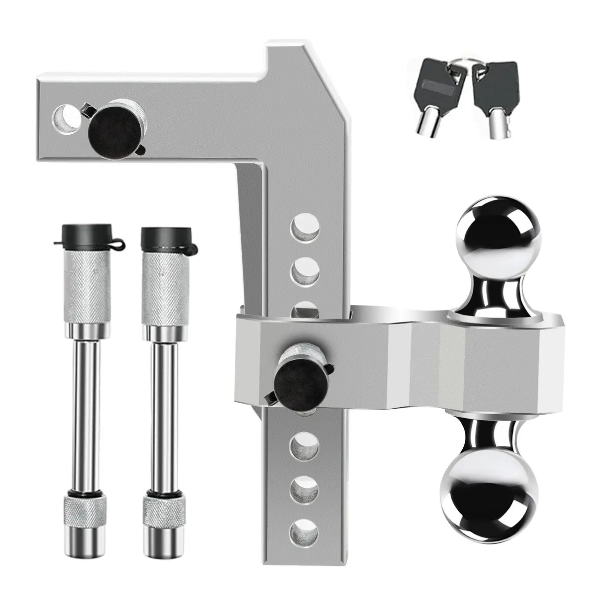 Adjustable Trailer Hitch, Fit For 2 Inch Receiver, 8-Inch Drop/Rise, Aluminum Drop Hitch, 20000 Lbs Gtw - Tow Hitch For Trailer, Stainless Steel Tow Balls (2" & 2-5/16") With Double Locks 1