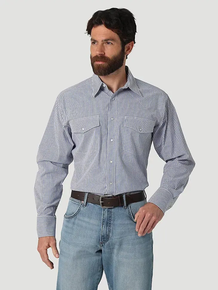 Men's Wrinkle Resist Long Sleeve Western Snap Striped Shirt In Inlet 1