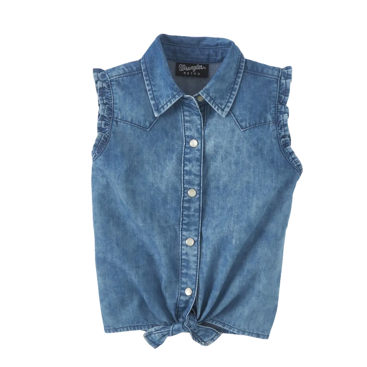Wrangler Girl's Western Ruffled Tie Denim Tank Top Shirt 1