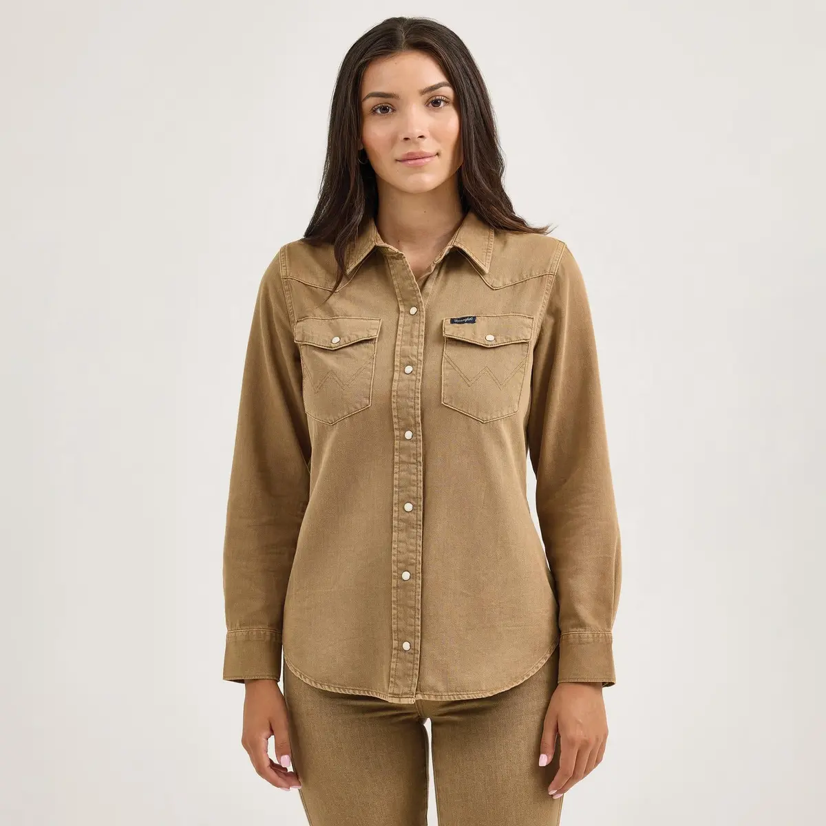 Wrangler Retro Western Vintage Snap Top In Brown 1