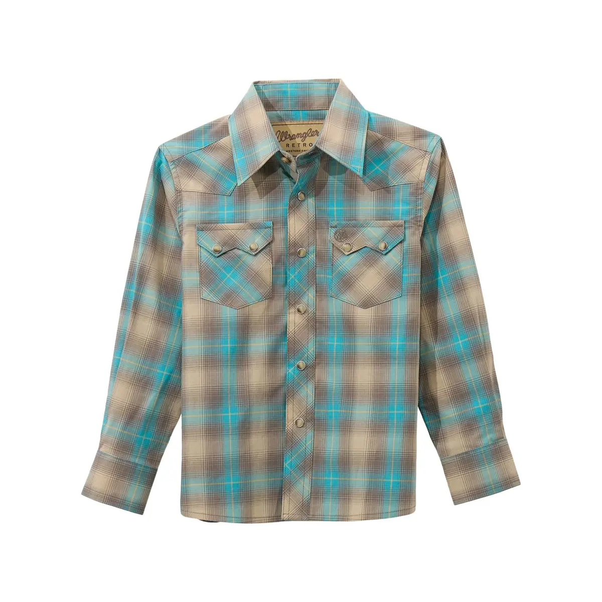 Wrangler Retro Long Sleeve In Tan/Turq 1