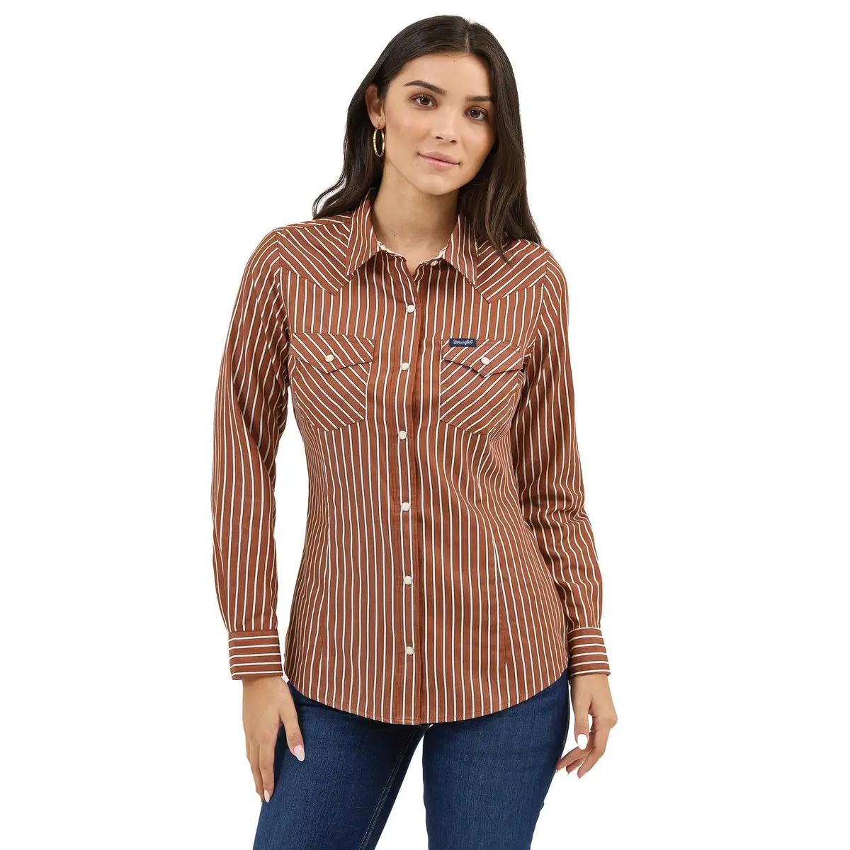 Wrangler Retro Western Dress Snap Shirt In Rust 1