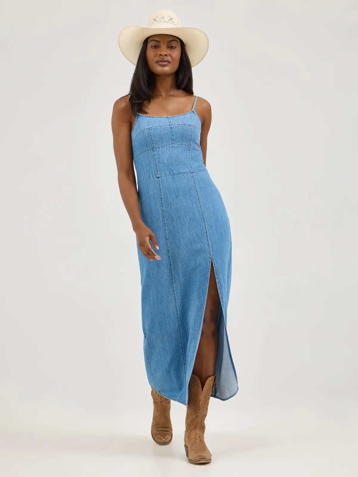 Wrangler Retro Punchy Maxi Denim Dress In Mid Denim 1