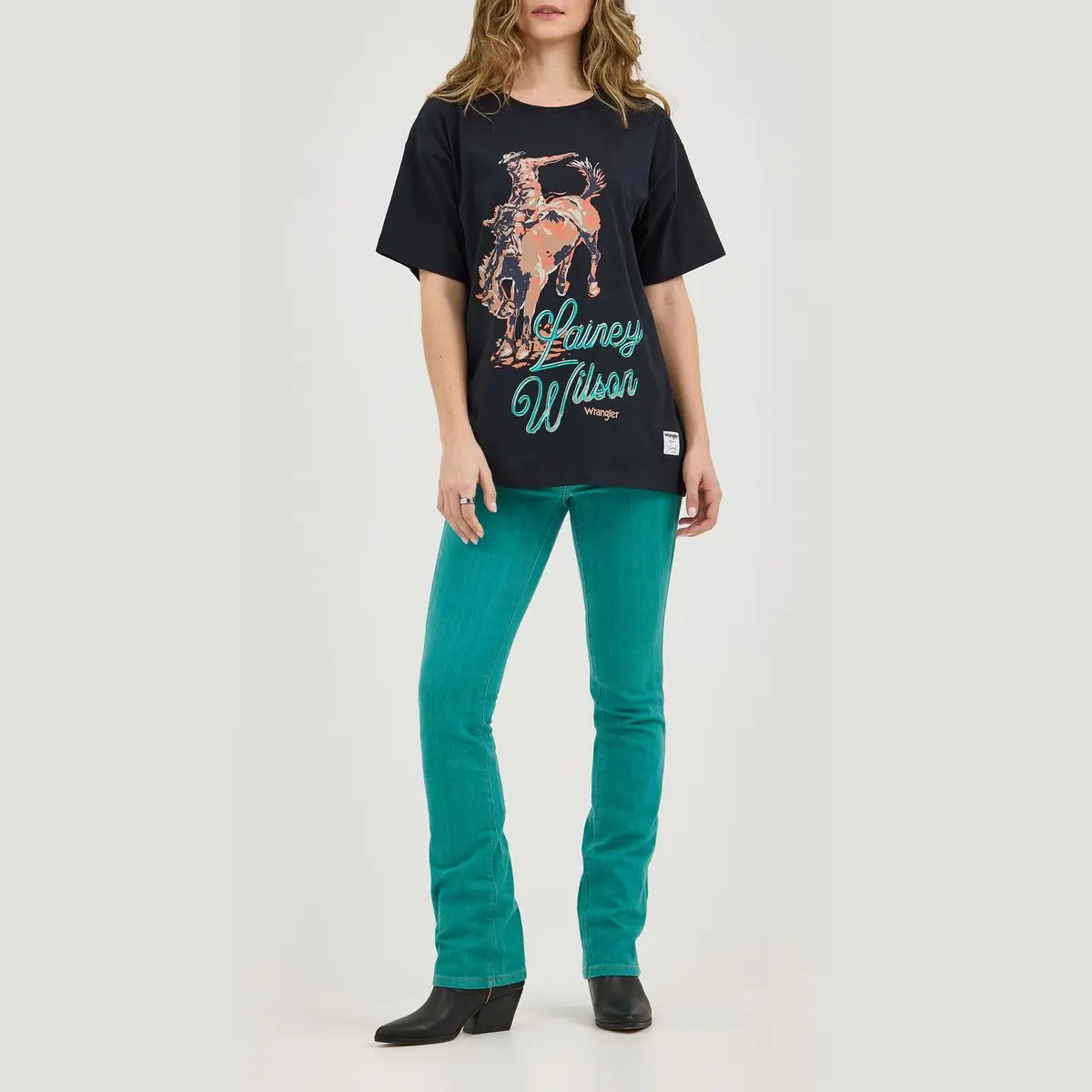 Wrangler X Lainey Wilson Boot Hugger Jean In Turquoise 1