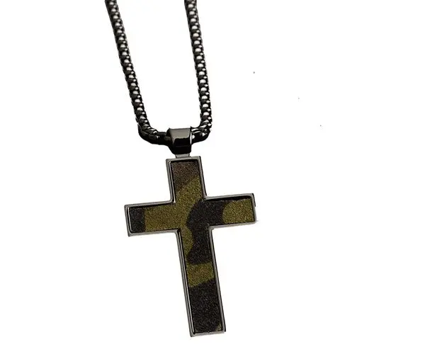 Silver Strike Gunmetal Camo Cross Necklace 1