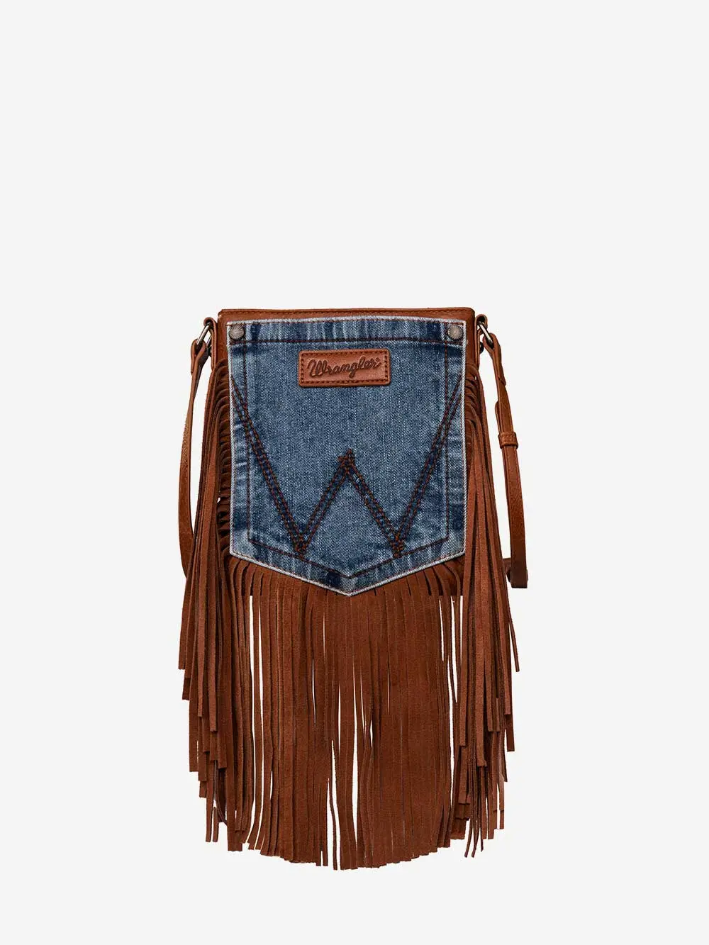Montana West Wrangler Leather Fringe Jean Denim Pocket Crossbody 1