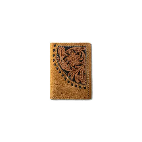 Ariat Tan Trifold Tooled Overlay Wallet 1