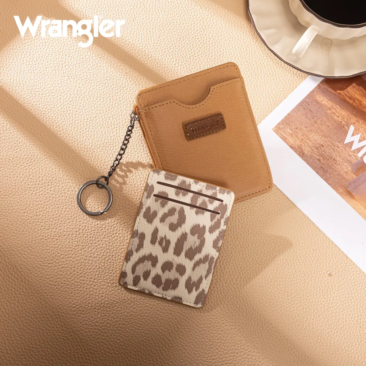 Wrangler Small Card Case Wallet Key Chain/Detachable Card Holder- Tan 1
