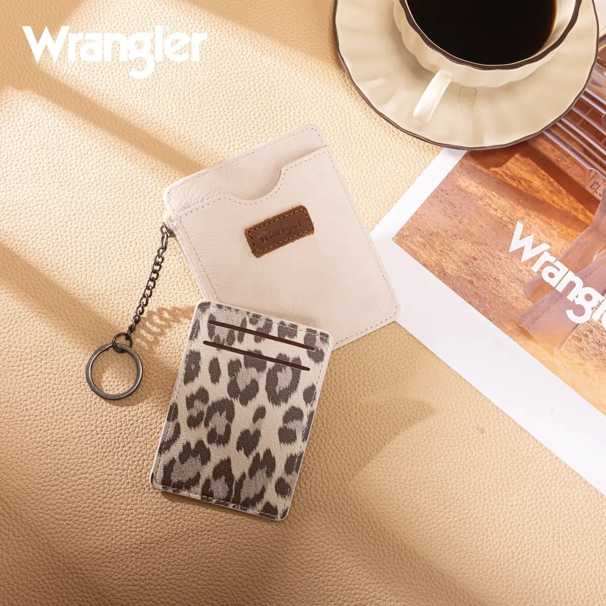 Wrangler Small Card Case Wallet Key Chain/Detachable Card Holder-Beige 1