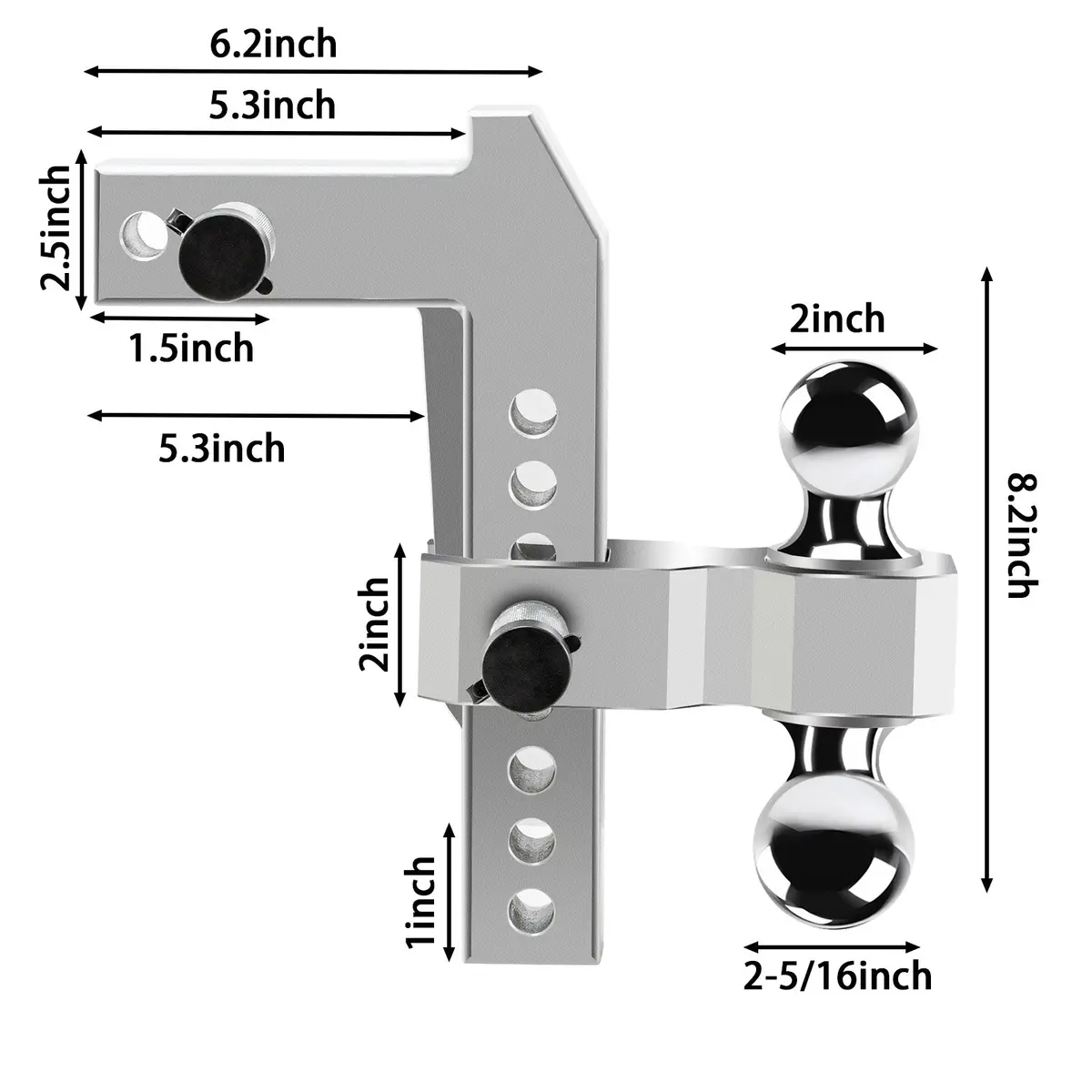 Adjustable Trailer Hitch, Fit For 2.5 Inch Receiver, 8-Inch Drop/Rise, Aluminum Drop Hitch, 20000 Lbs Gtw - Tow Hitch For Trailer, Stainless Steel Tow Balls 2