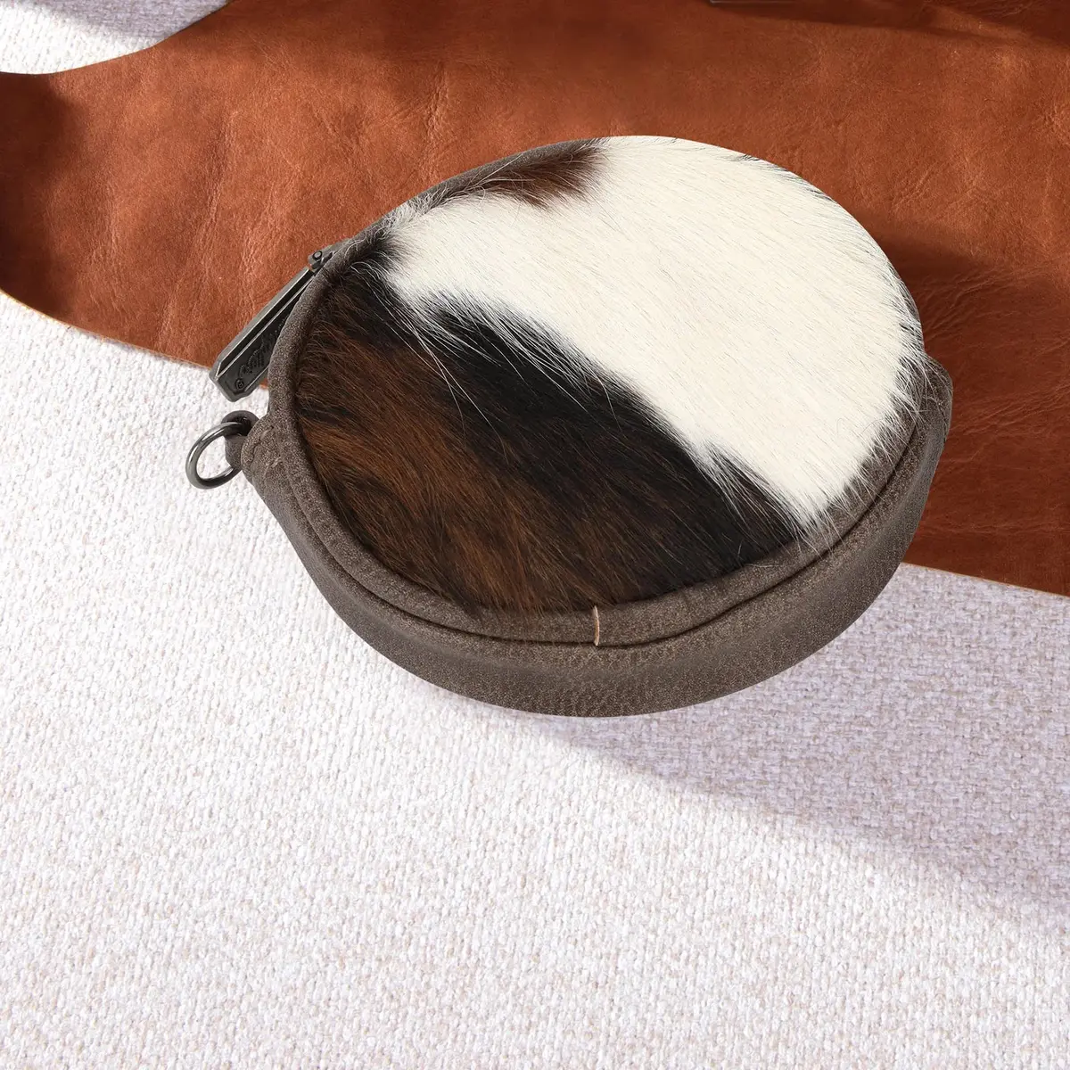 Wrangler Genuine Hair On Cowhide Circular Coin Pouch Bag Charm 1