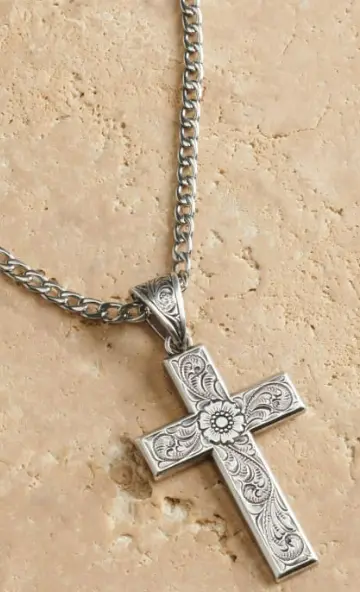 Twister Floral Scroll Cross Necklace 1