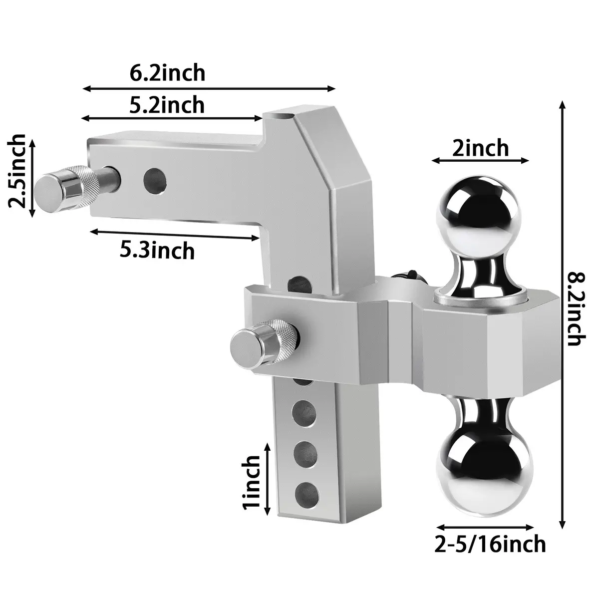 Adjustable Trailer Hitch, Fit For 2.5 Inch Receiver, 6-Inch Drop/Rise, Aluminum Drop Hitch, 20000 Lbs Gtw - Tow Hitch For Trailer, Stainless Steel Tow Balls 2