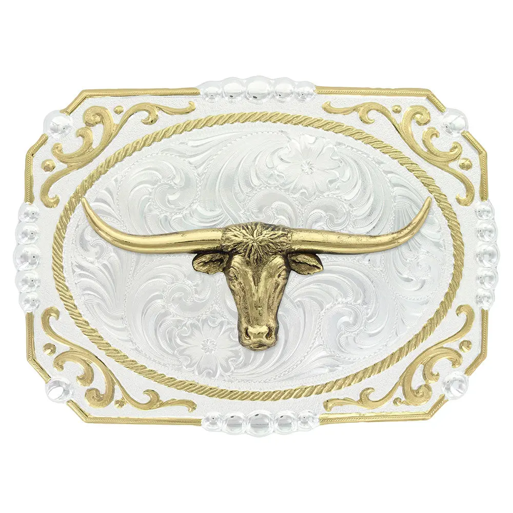 Montana Silversmiths Two-Tone Cowboy Cameo Buckle With Longhorn 1