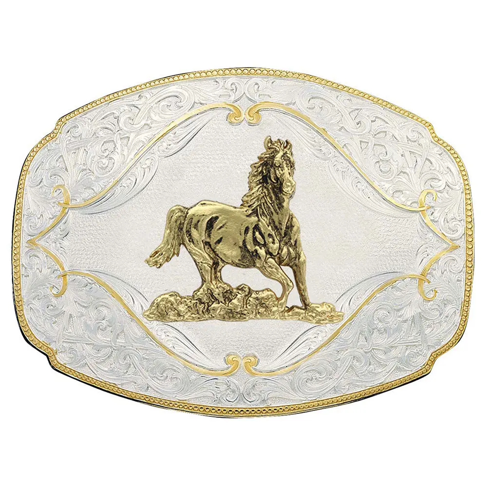 Montana Silversmith Gold Flourish Western Belt Buckle With Galloping Horse 1