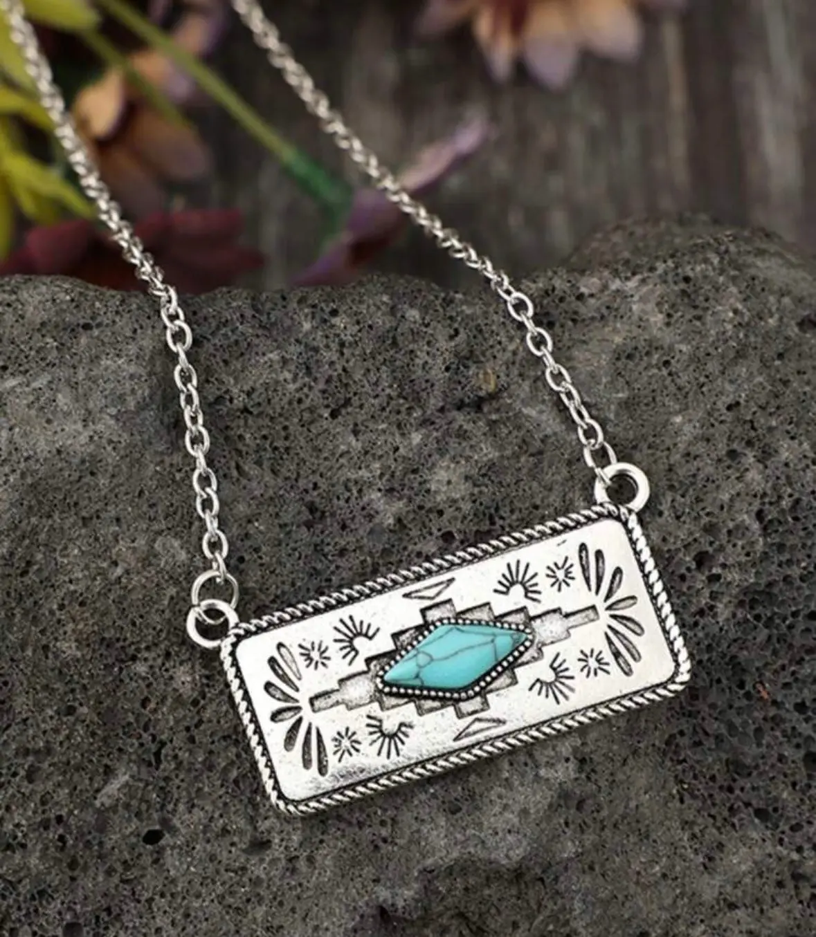 Aztec & Turquoise Bar Necklace 1