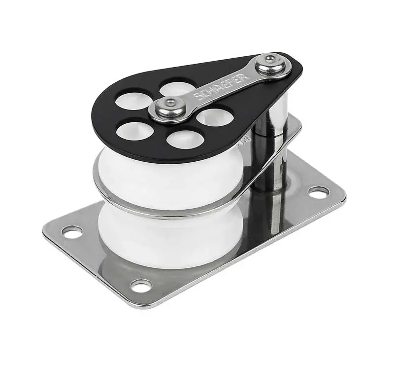 Schaefer Flat Base Double Aluminum 1 7/16" Delrin Sheave Cheek Block 1