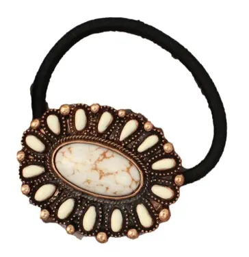 Blazin Roxx Women's Oval Concho White Stone Hair Tie 1