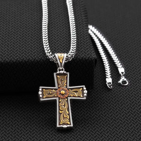 M&F Twister Antique Silver And Gold Cross 1