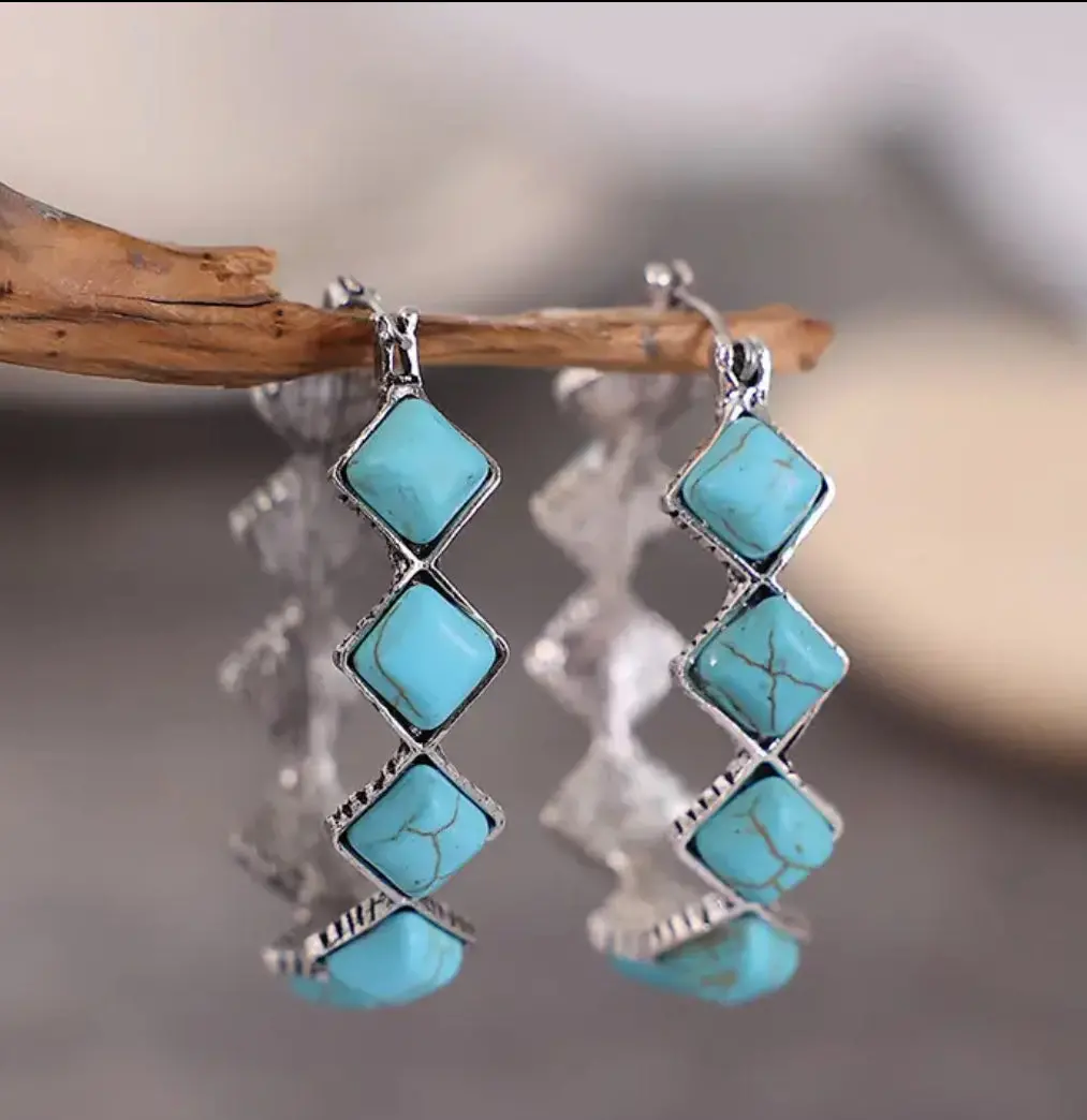 Vintage Turquoise Hoop Earrings 1