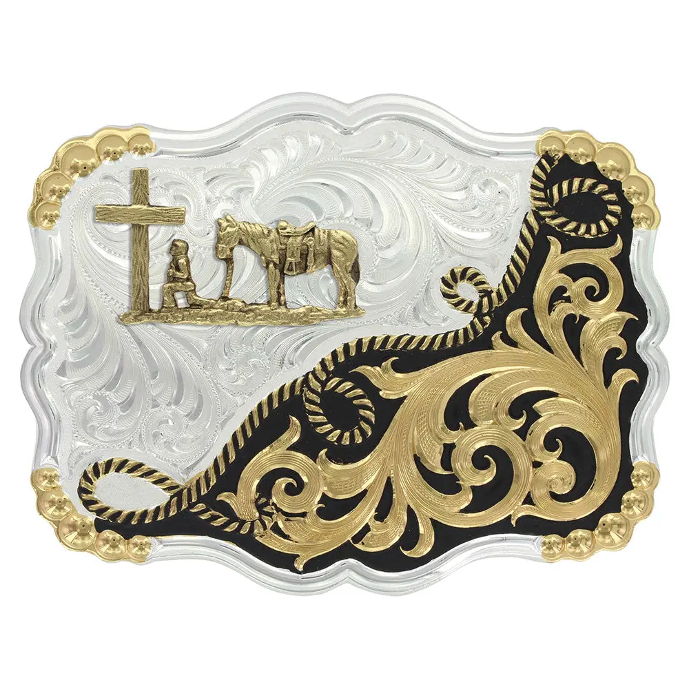 Montana Silversmiths Two Tone Half-N-Half Rope Buckle With Christian Cowboy 1