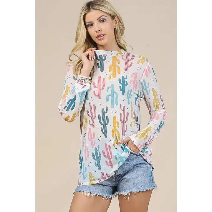 Avery Cactus Print Mesh Top 1