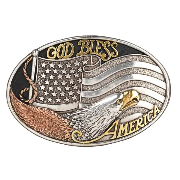 Nocona Men's Oval American Eagle & Flag Belt Buckle 1