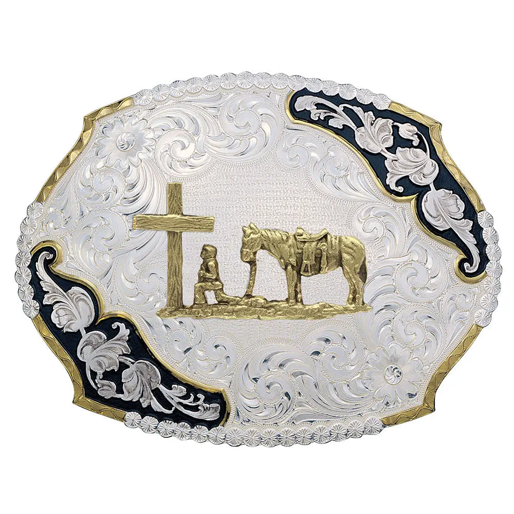 Montana Silversmith Antique Leaves Western Belt Buckle With Christian Cowboy 1