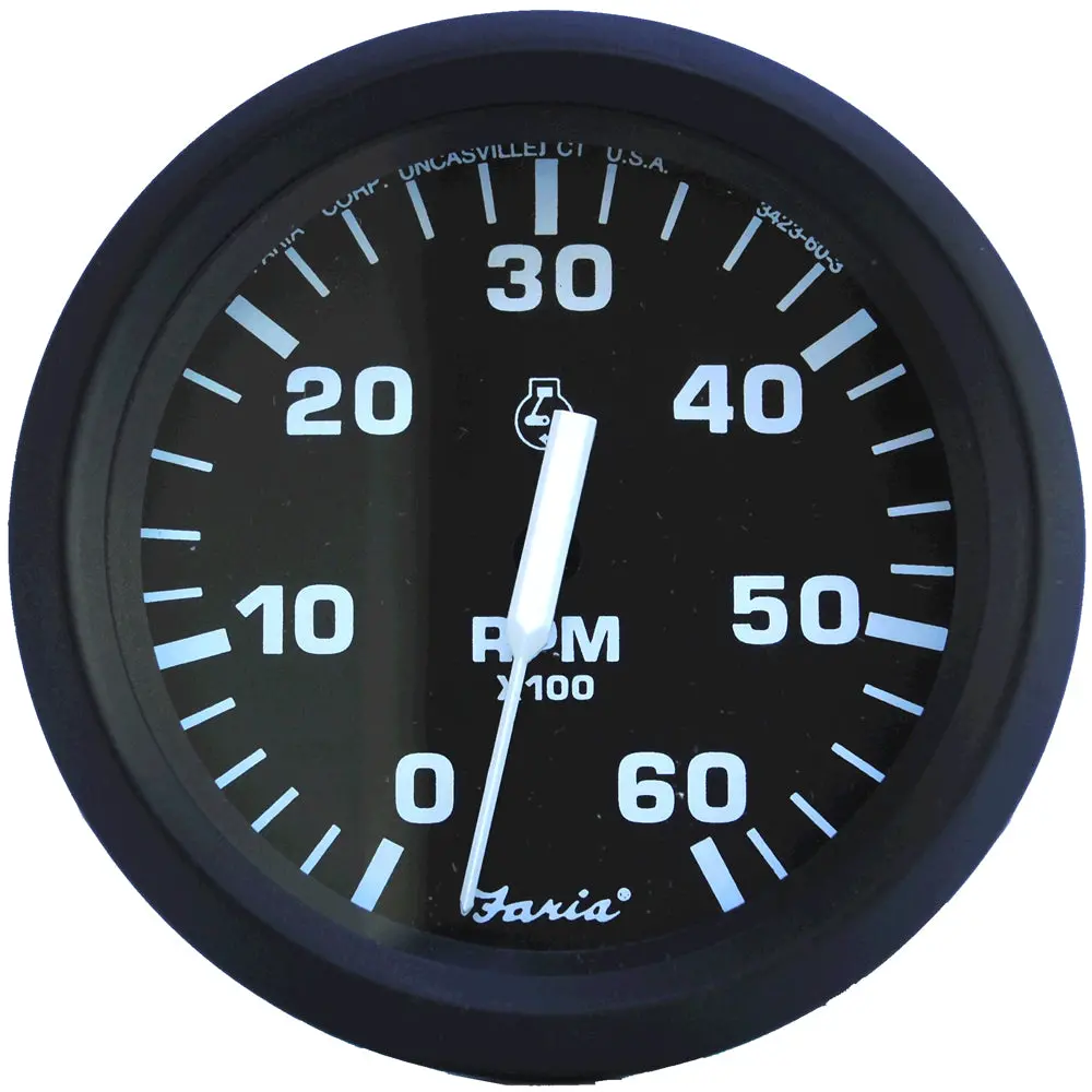 Faria Euro Black 4" Tachometer - 6,000 Rpm (Gas - Inboard & I/O) [32804] 1