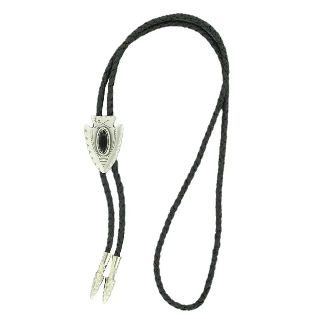 Double S Black Arrowhead & Stone Slide Bolo Tie 1