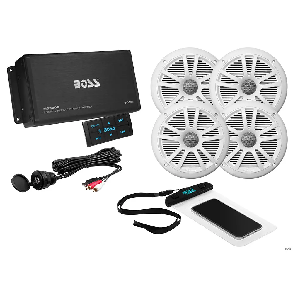 Boss Audio Ask904b.64 4 Channel Amplifier  2 Pairs Of 6.5" Speaker Kit - White [Ask904b.64] 1