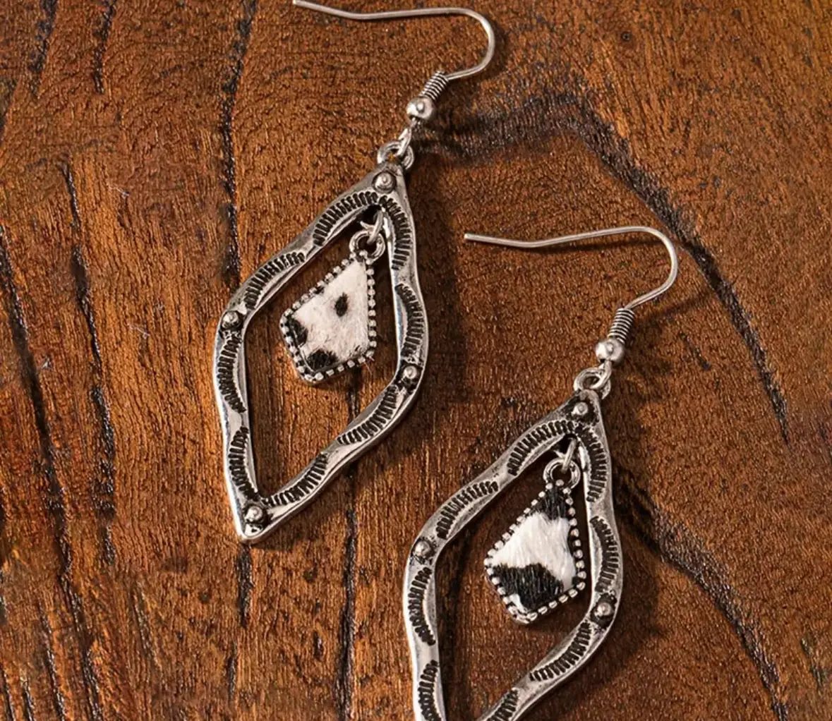 Aztec Dangle Cowhide Earrings 1