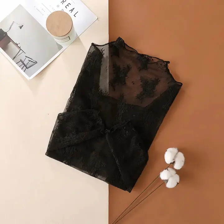 Floral Layering Mesh Top - Black 1
