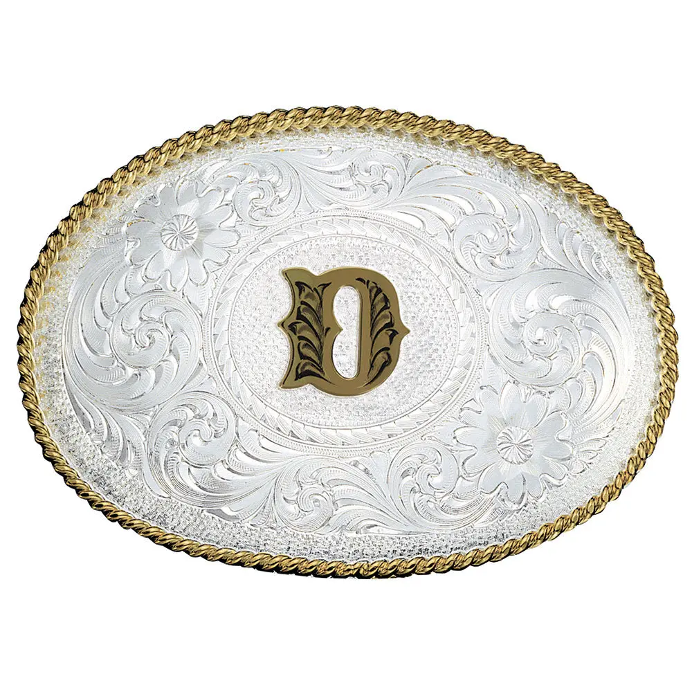 Montana Silversmiths Initial D Silver Engraved Gold Trim Buckle 1