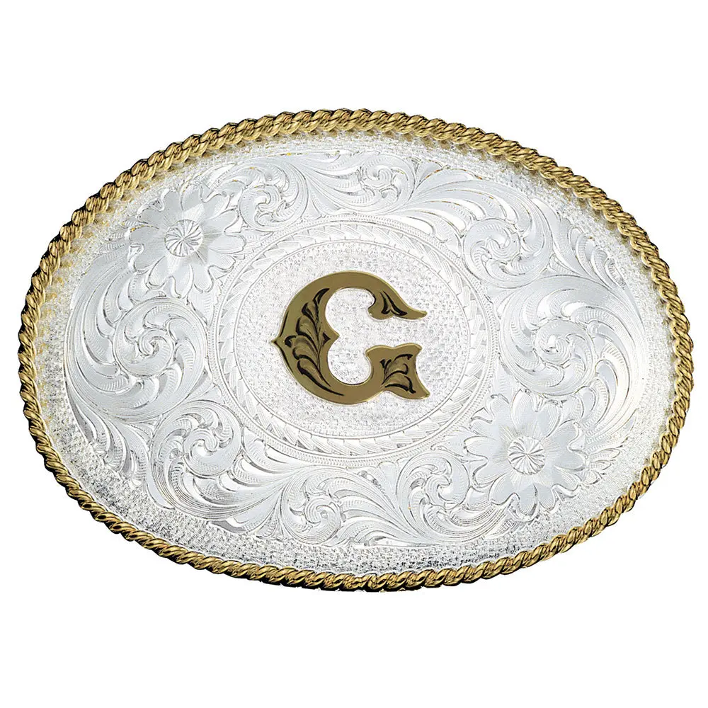 Montana Silversmiths Initial G Silver Engraved Gold Trim Buckle 1