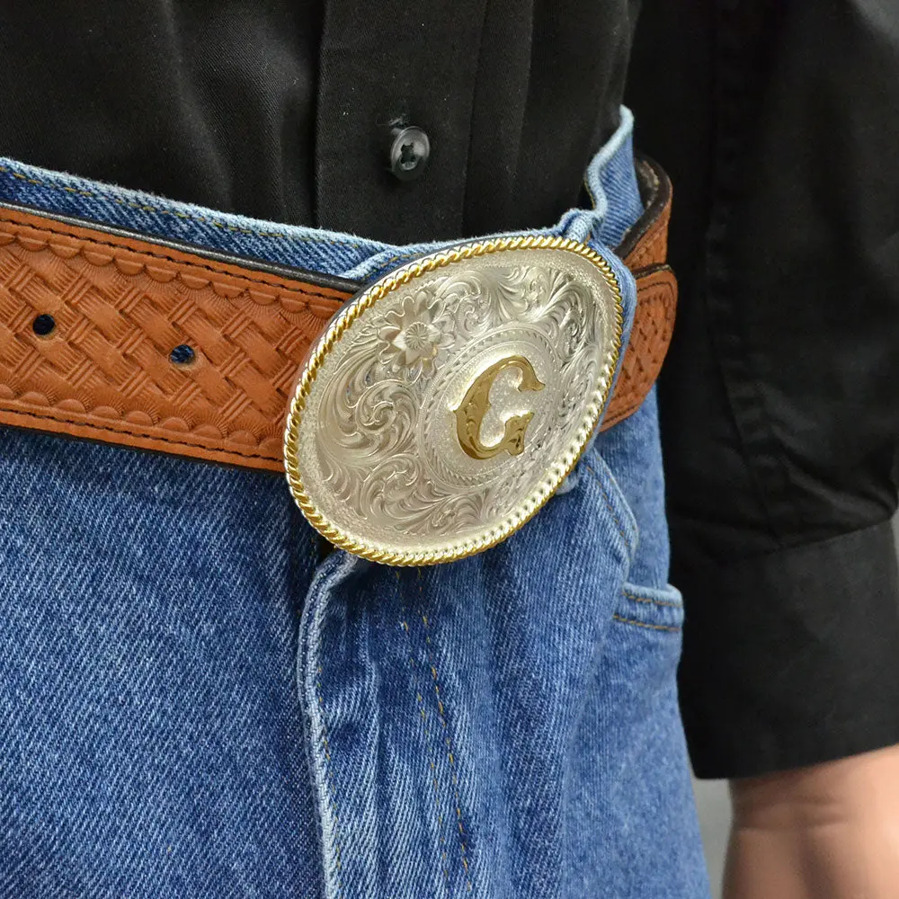 Montana Silversmiths Initial G Silver Engraved Gold Trim Buckle 2
