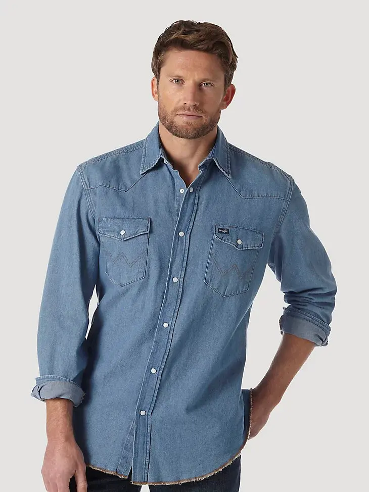 Cowboy Cut® Long Sleeve Western Denim Snap Work Shirt In Stonewash 1