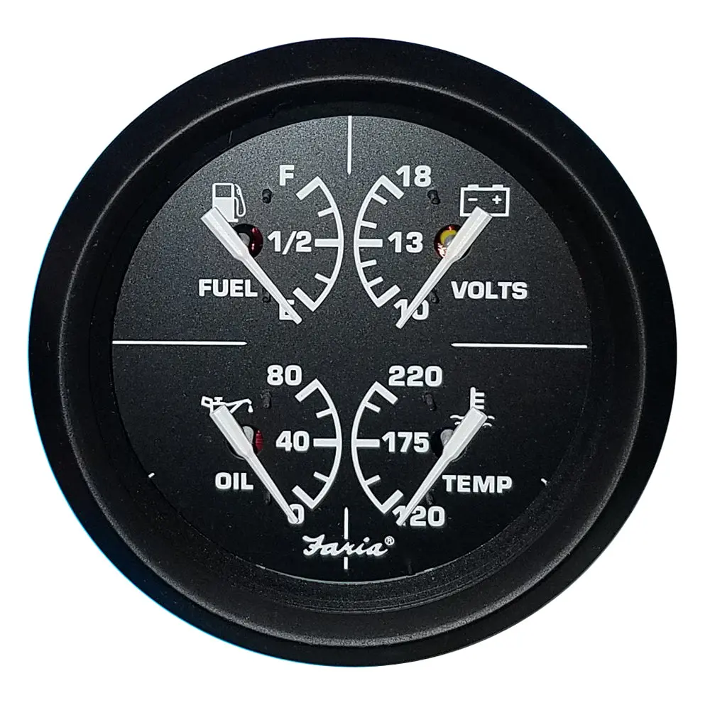 Faria Euro Black 4" Multifunction Gauge - Volt/Fuel/Oil/Water Temperature [32851] 1