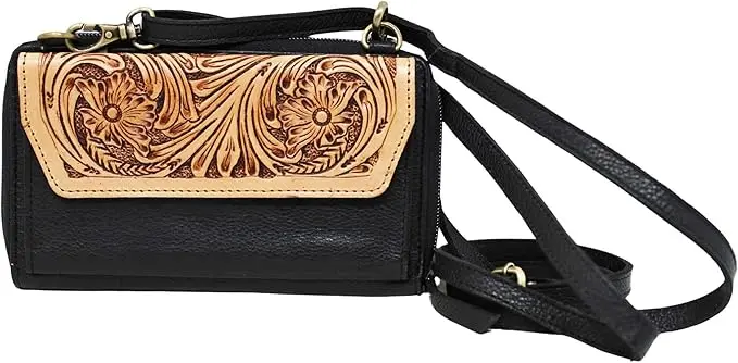 Challenger Black/ Tooled Leather Corssbody 1