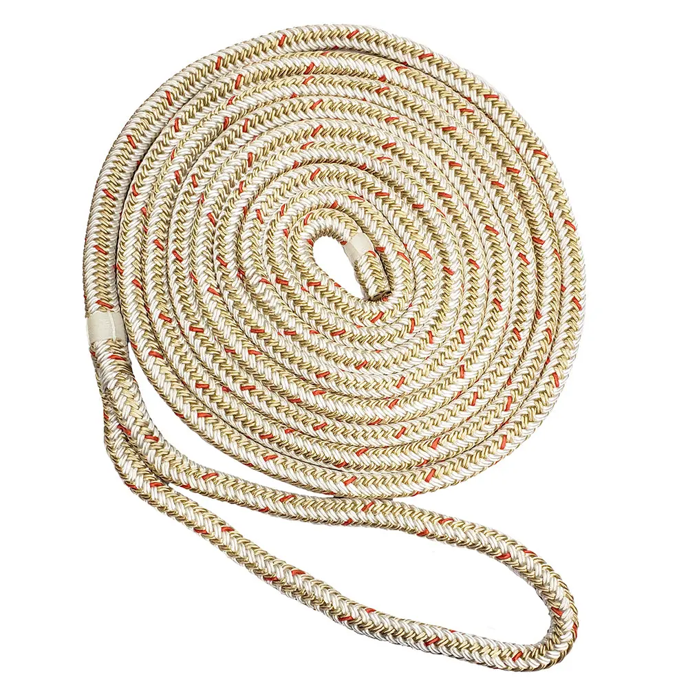 New England Ropes 3/8" Double Braid Dock Line - White/Gold W/Tracer - 25 [C5059-12-00025] 1