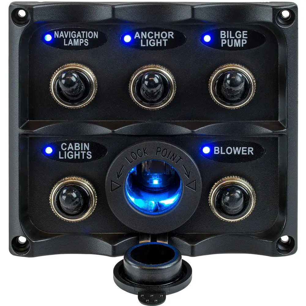 Sea-Dog Water Resistant Toggle Switch Panel W/Led Power Socket - 5 Toggle [424627-1] 1