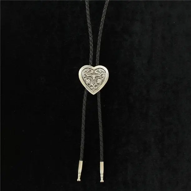 Double S 22105 Heart Shaped Slide With Longhorn Silver Bolo Tie 1