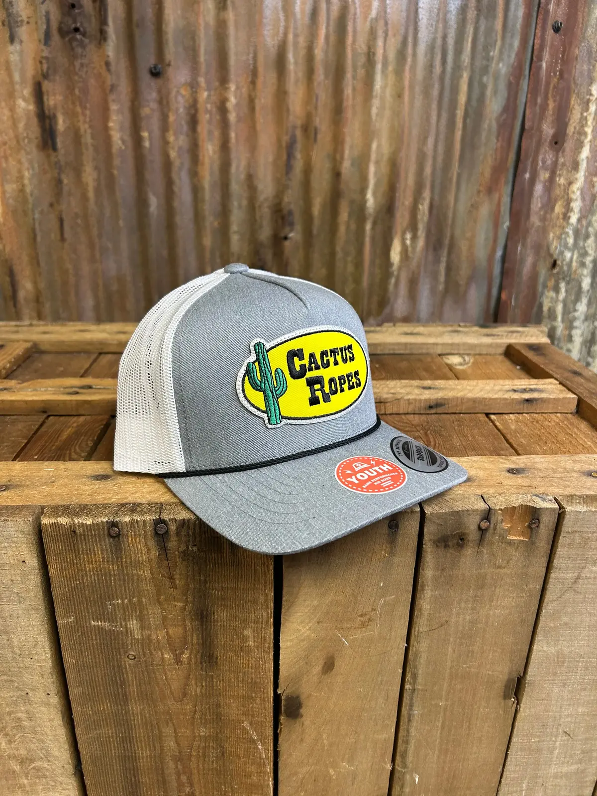 Hooey Cactus Ropes Youth Grey And White Trucker Cap 1