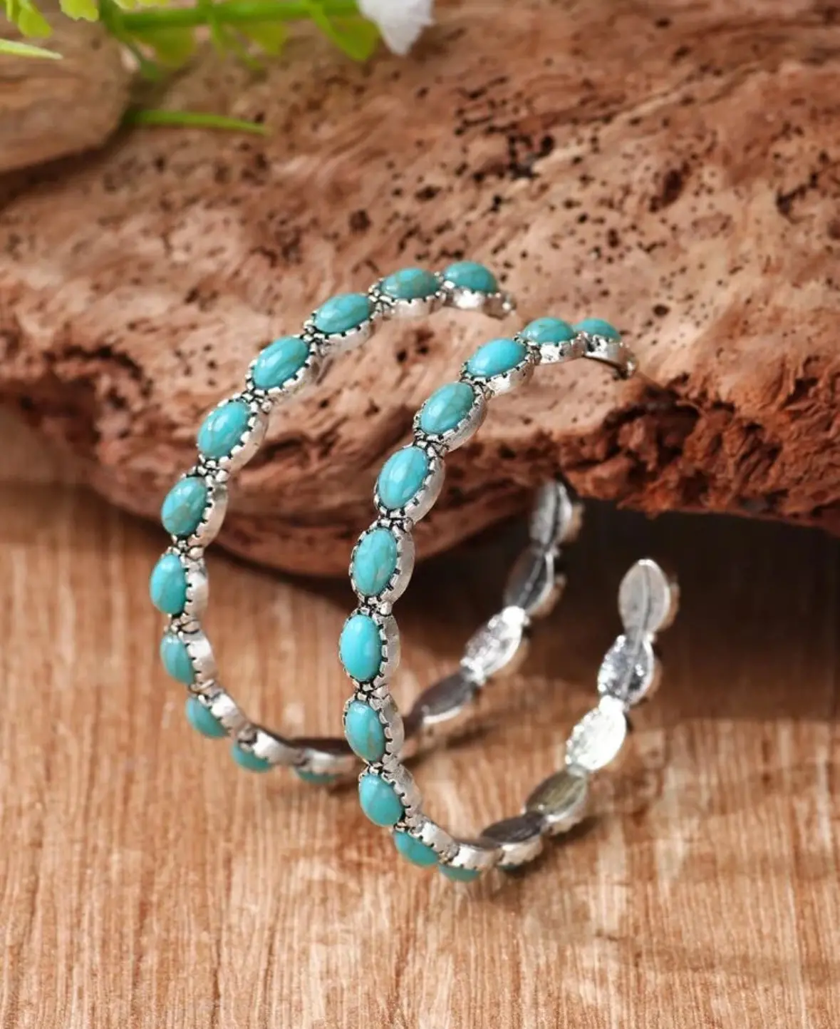 Turquoise Stone Hoop Earrings 1